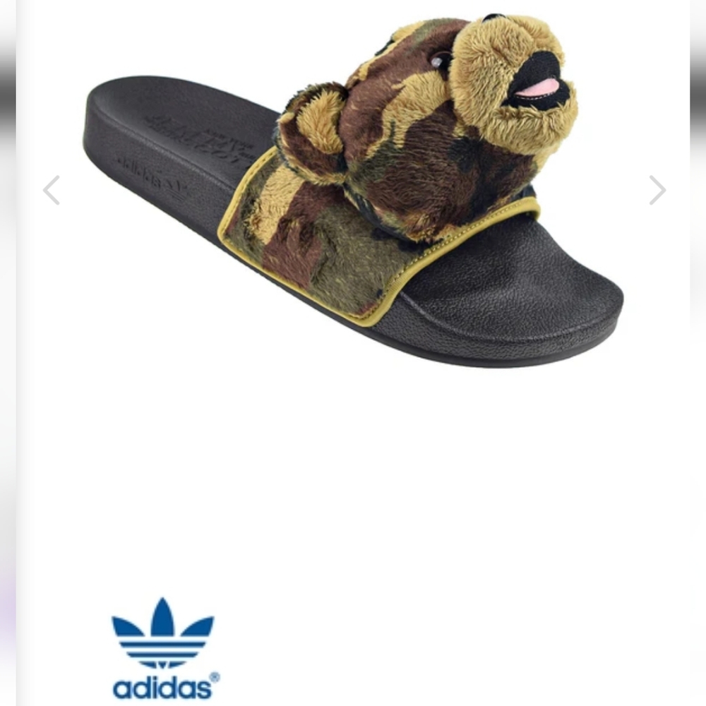 NWT Unisex Adidas Jeremy Scott Adilette Camo Teddy Slides - Picture 5 of 11